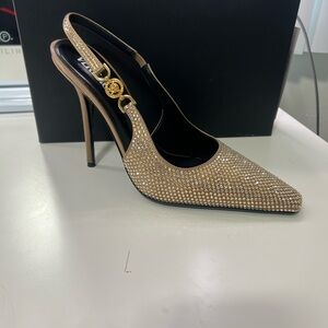 Gold crystal Versace heels